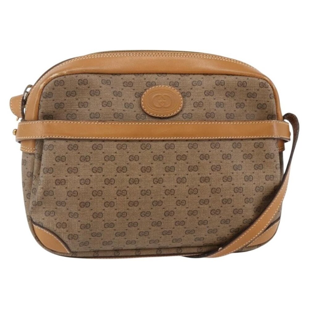 Authentic GUCCI Micro GG Supreme Shoulder Bag PVC Beige Gold 007 23 0017